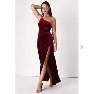 Lulus Guest List-worthy Burgundy Velvet One-shoulder Maxi Dress Red - Size L